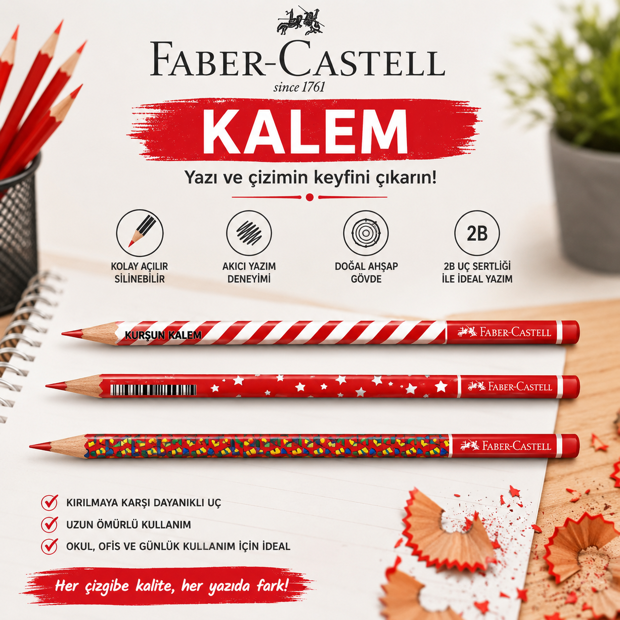 ✏️ Faber-Castell Desenli Kırmızı Kalem